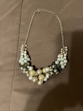 Lia Sophia Cluster Pearl Statement Necklace in Ivory, Gold & Gray